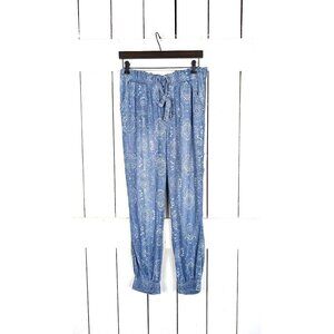 Boho print lightweight stretch waist joggers denim jean pants